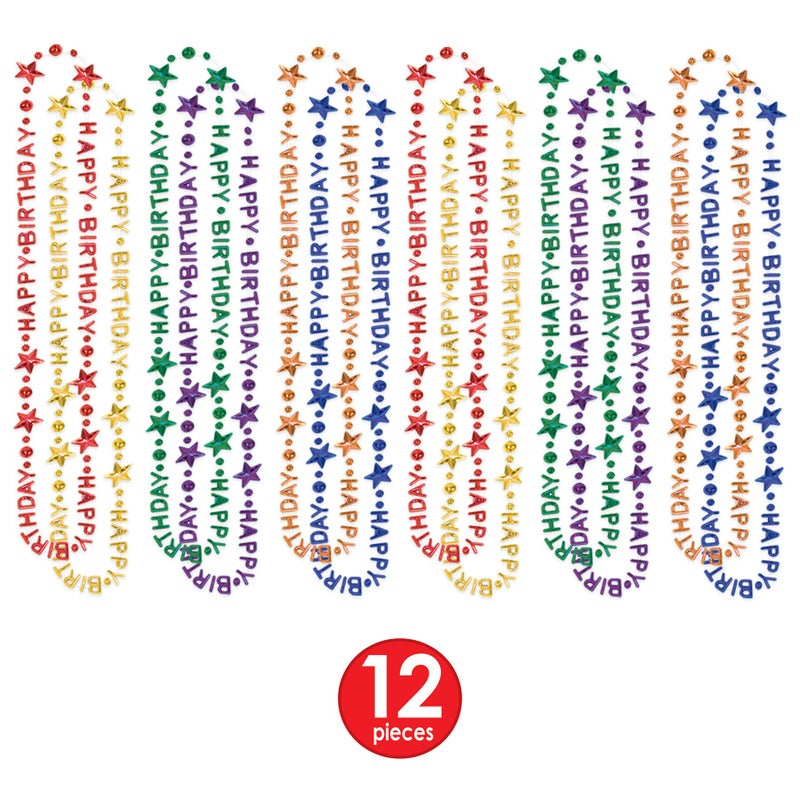 Beistle 12-Pack Happy Birthday Necklace  Multicolored HBD Plastic Costume Accessory for Celebrations & Gatherings  Birthday Jewelry & Party Favor  36 - Image 5
